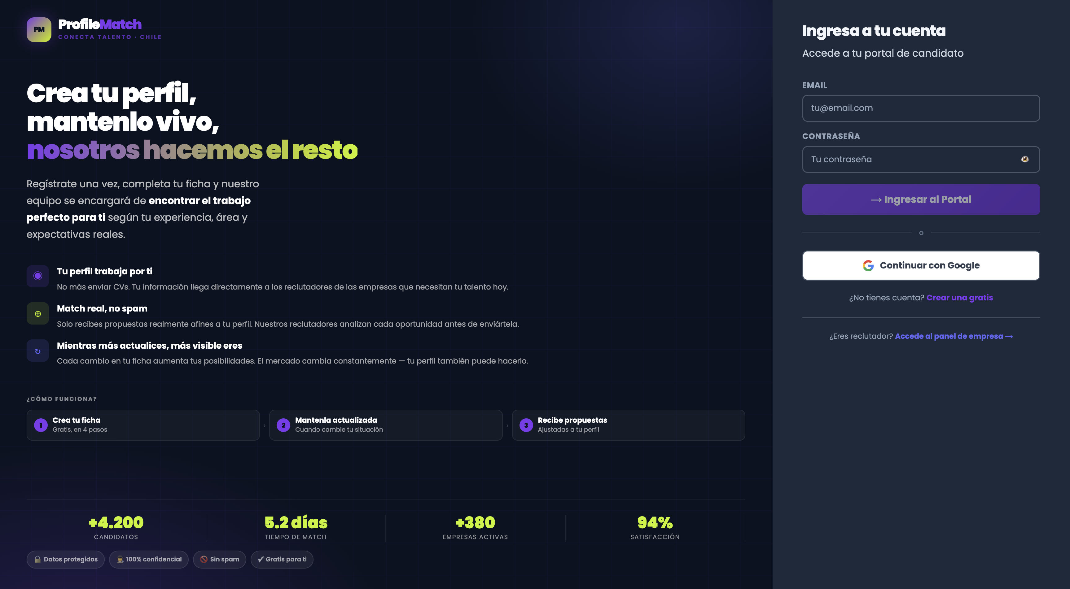 Captura de pantalla del proyecto ProfileMatch